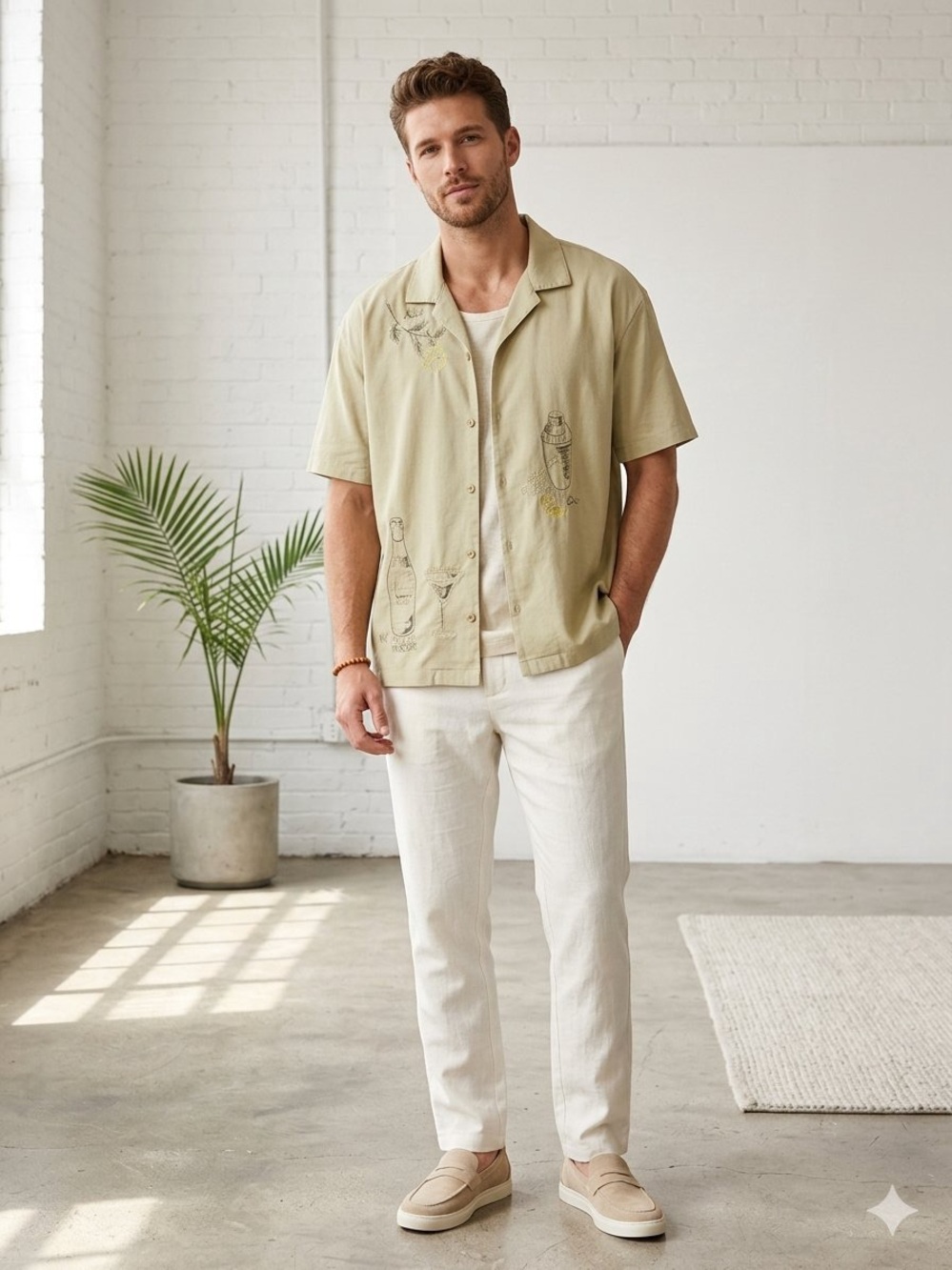 Men's Casual Linen Blend Pants in Cream